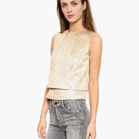 TORY BURCH Cathy Gold Jacquard Brocade Sleeveless Shell Top Blouse Size 10 - Picture 5 of 15
